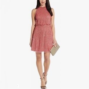 NWT Adrianna Papell Beaded Blouson Halter Dress - Sugar Poppy